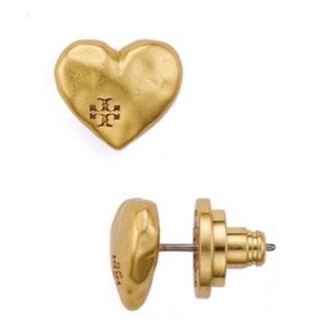 TORY BURCH • Vintage Gold Hammered Heart Earrings